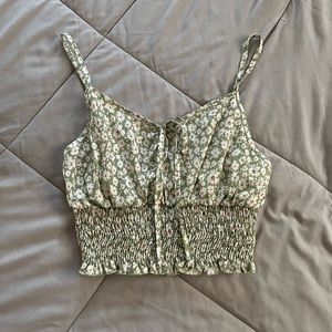Light Green Floral Cropped Tank